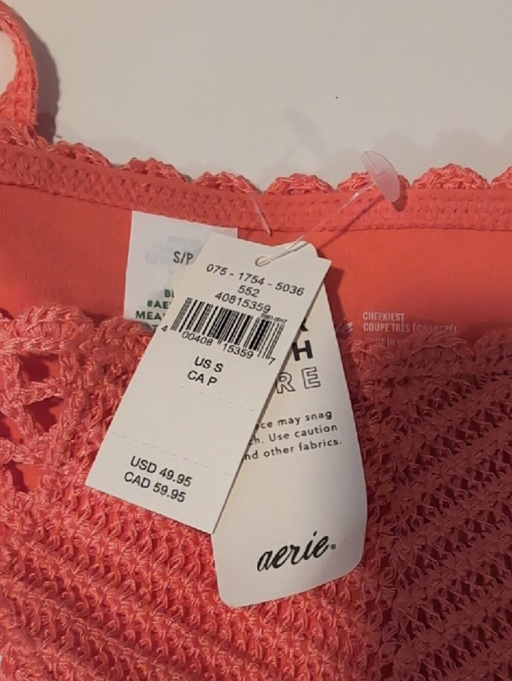aerie Coral Crochet Triangle Bikini Set - Picture 4 of 7